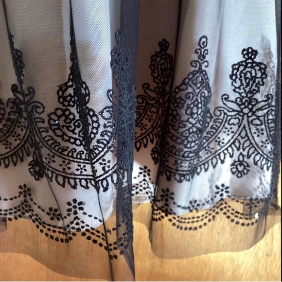 DAVID’S BRIDAL Cream w Black Tulle Beads Strapless Party Dress—NWT—Sz 14 - Picture 3 of 7